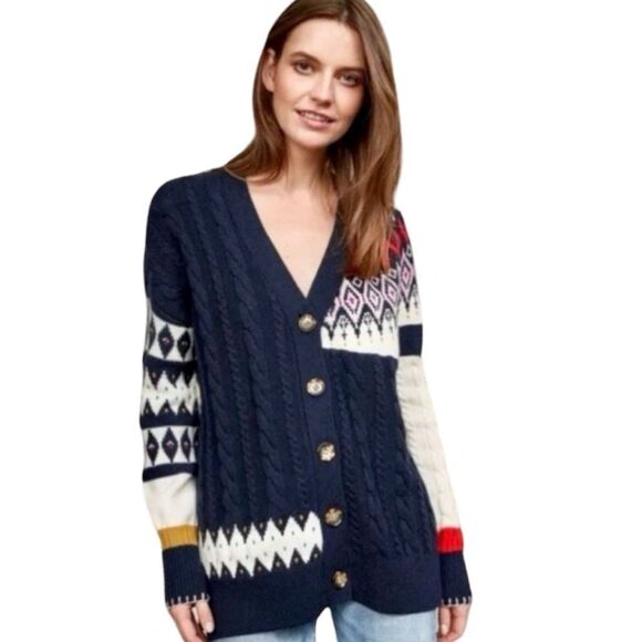 La Ligne Patchwork Fair Isle Wool Cardigan - Picture 1 of 9